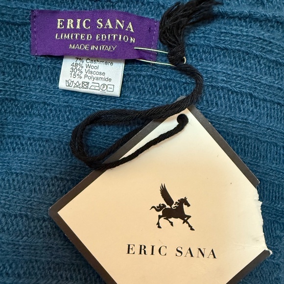 Blue Wool-Cashmere Scarf – Eric Sana Limited Edition Italian Ribbed Knit 🇮🇹 - Picture 7 of 10